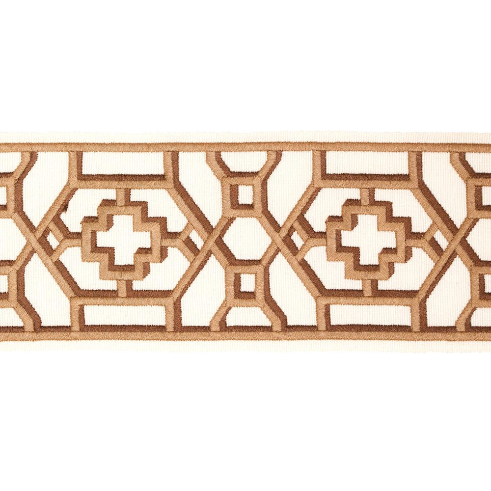 Zanzibar Trellis Tape Camel 81282 by Schumacher Trim Moon River 3.5" - Fabric Carolina -