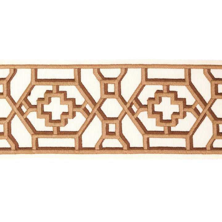 Zanzibar Trellis Tape Camel 81282 by Schumacher Trim Moon River 3.5" - Fabric Carolina -