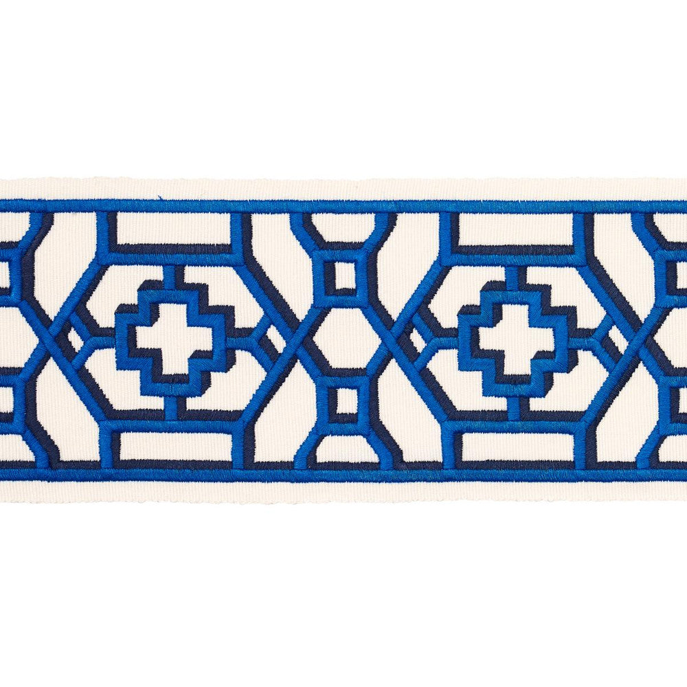 Zanzibar Trellis Tape Blue 81280 by Schumacher Trim Moon River 3.5" - Fabric Carolina -