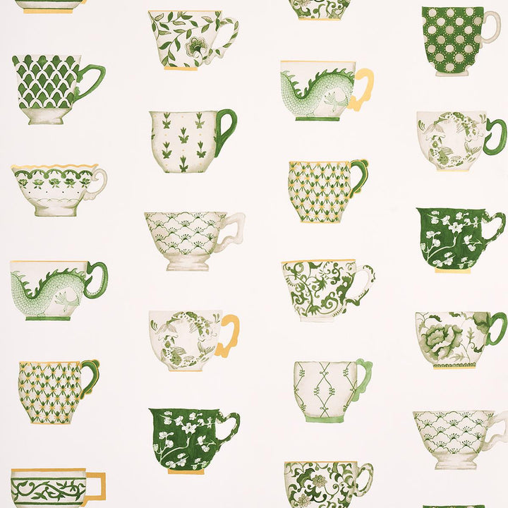 Onie'S Teacups Spring Green 5014781 by Schumacher Wallpaper New Old-Fashioned 27.0" - Fabric Carolina -