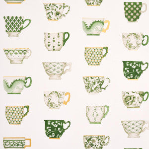 Onie'S Teacups Spring Green 5014781 by Schumacher Wallpaper