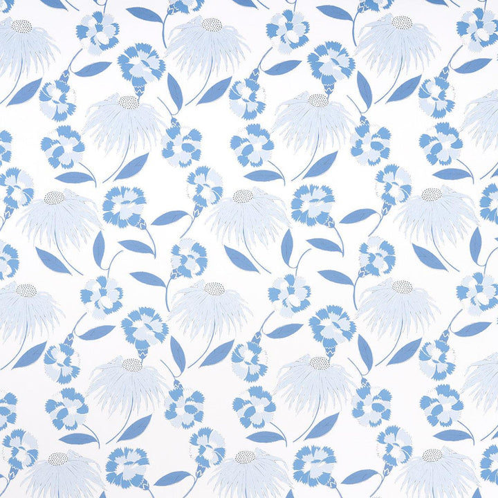 Bouquet Toss Afternoon Blue 5013841 by Schumacher Designer Wallpaper Moon River 18.0" - Swanky Fabrics -