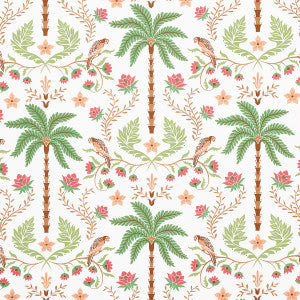 Island Palm Indoor/Outdoor Coral & Green 180981 by Schumacher Fabric