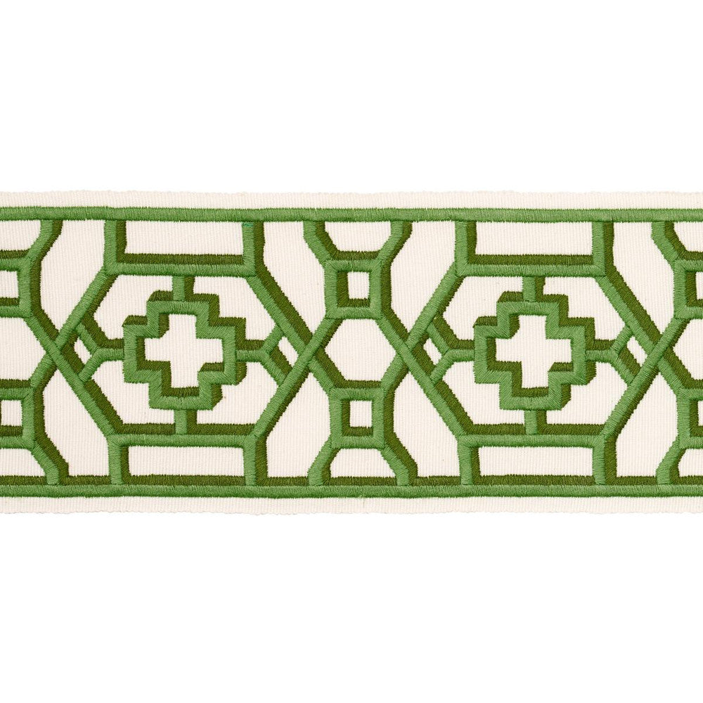 Zanzibar Trellis Tape Jade 81281 by Schumacher Designer Trim Moon River 3.5" - Swanky Fabrics -