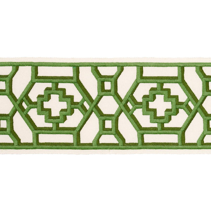 Zanzibar Trellis Tape Jade 81281 by Schumacher Designer Trim Moon River 3.5" - Swanky Fabrics -