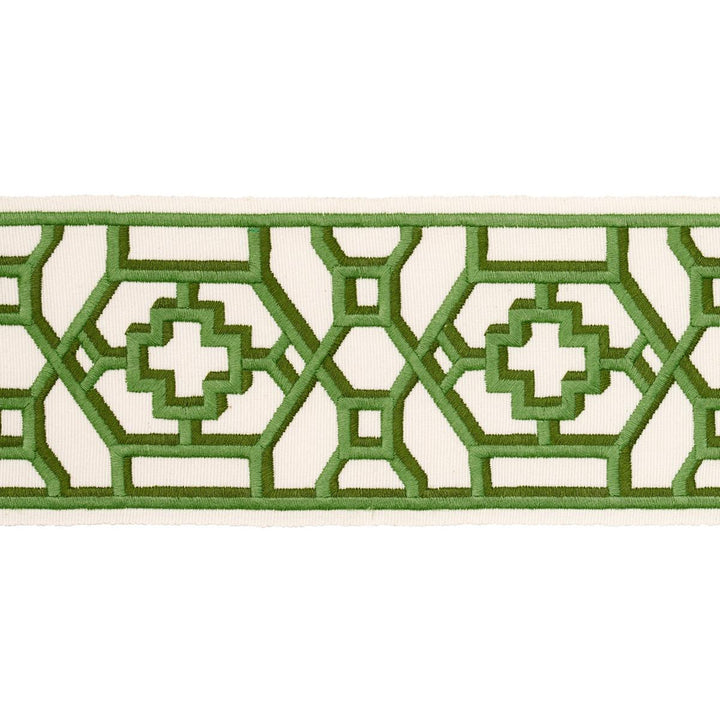 Zanzibar Trellis Tape Jade 81281 by Schumacher Trim Moon River 3.5" - Fabric Carolina -
