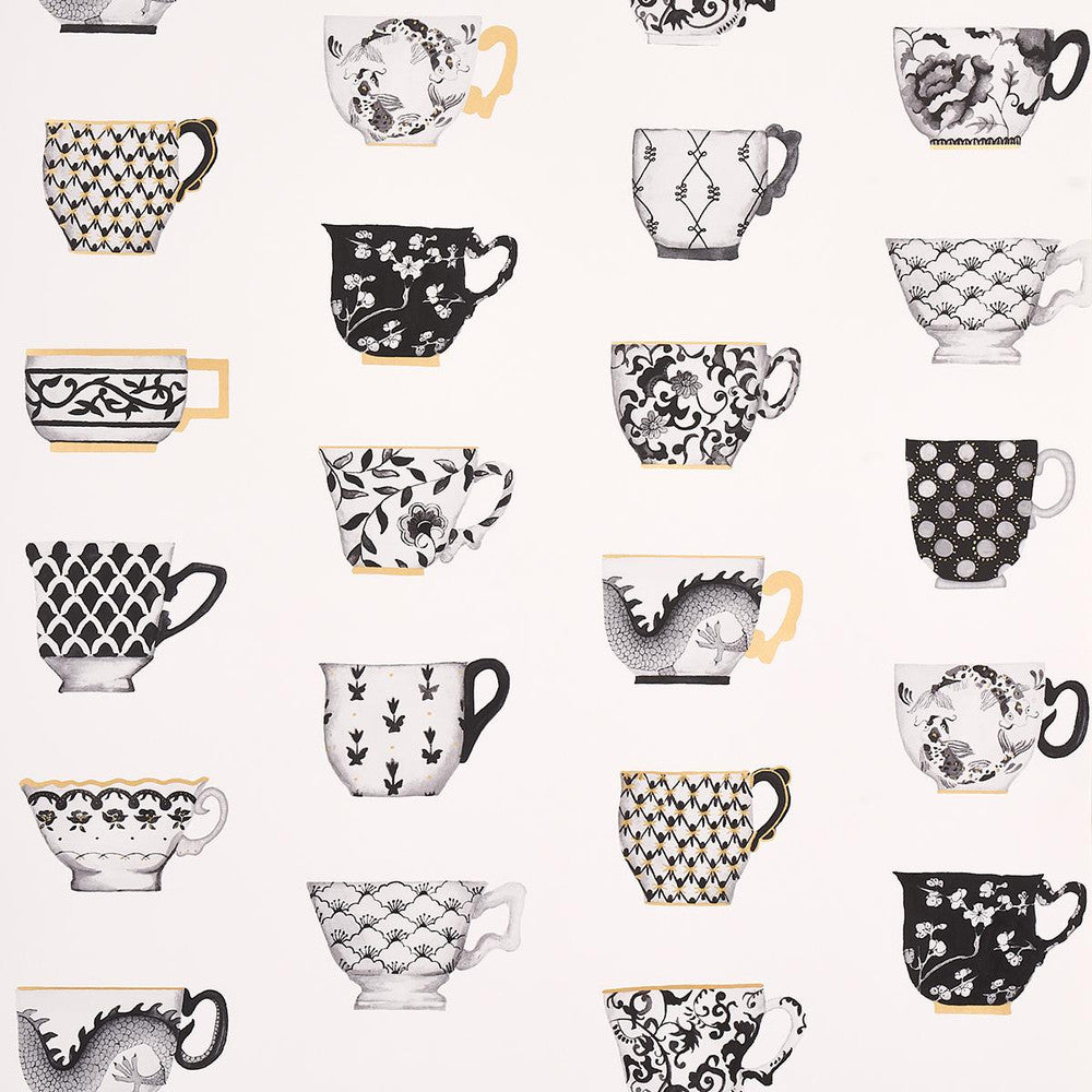 Onie'S Teacups Ink 5014780 by Schumacher Wallpaper New Old-Fashioned 27.0" - Fabric Carolina -