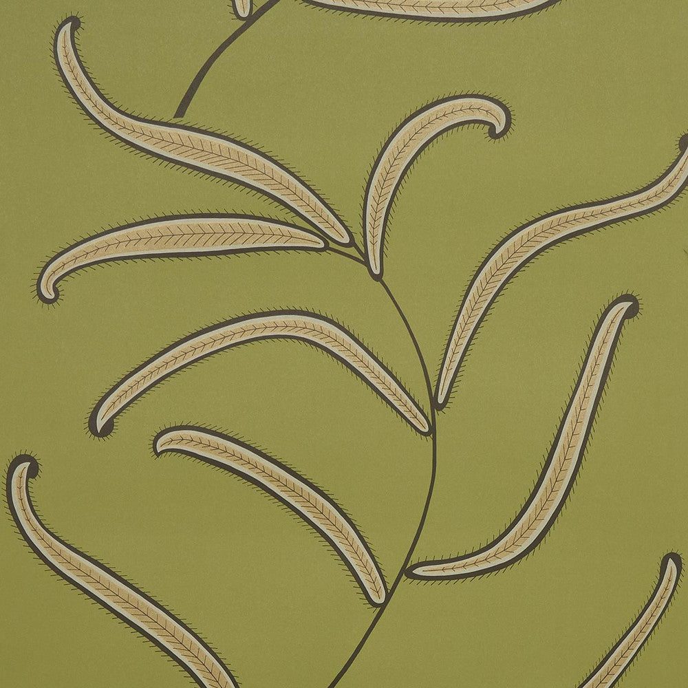 Caterpillar Leaf Meadow Green 5014531 by Schumacher Designer Wallpaper Neisha Crosland 20.5" - Swanky Fabrics -