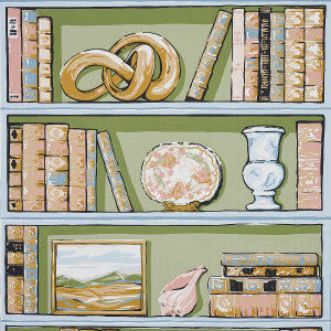 Natalies Library Celadon 5014730 by Schumacher Wallpaper
