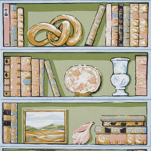 Natalies Library Celadon 5014730 by Schumacher Wallpaper