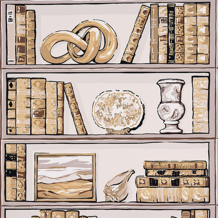 Natalies Library Mocha 5014731 by Schumacher Wallpaper New Old-Fashioned 27.0" - Fabric Carolina -