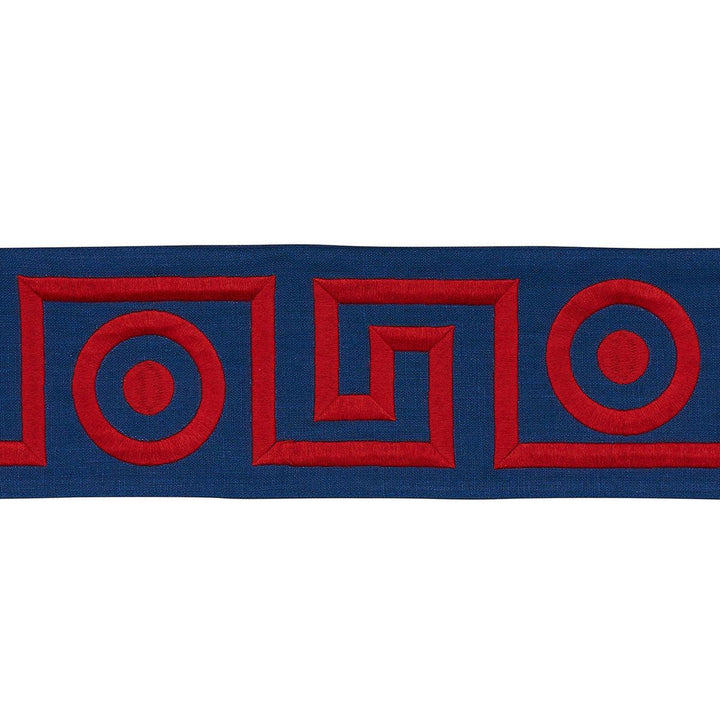 Plato Tape Navy And Red 181253 by Schumacher Designer Trim Mary Mcdonald 4.62" - Swanky Fabrics -