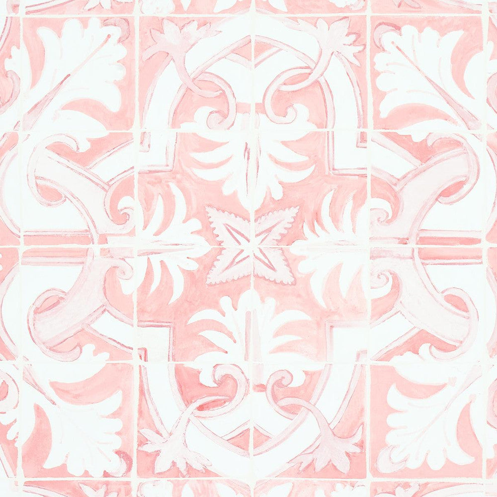 Azulejos Pink 5015122 by Schumacher Designer Wallpaper Mary Mcdonald 27.0" - Swanky Fabrics -