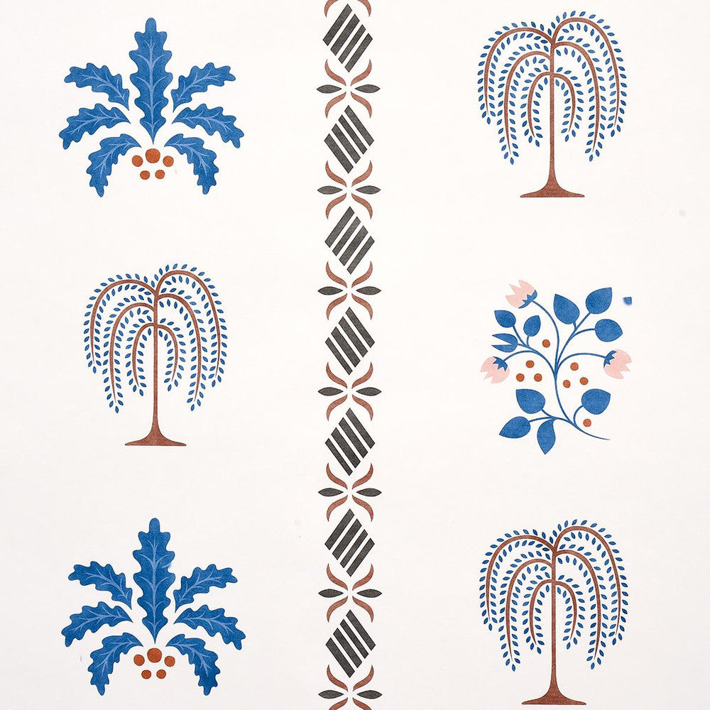 Willard House Stencil Blue 5014840 by Schumacher Designer Wallpaper New Americana 54.0" - Swanky Fabrics -