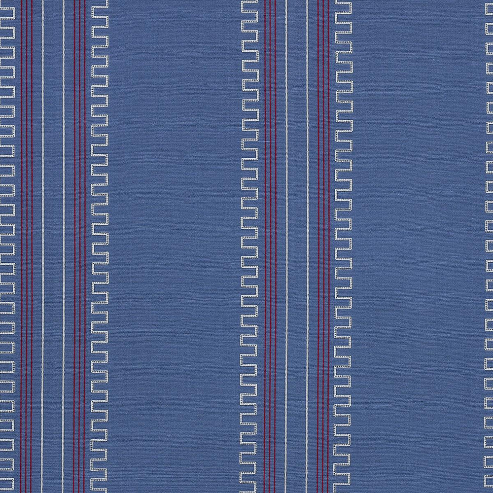 Greco Stripe Navy 83231 by Schumacher Designer Fabric Mary Mcdonald 13.5" - Swanky Fabrics -