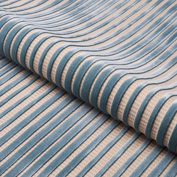 Chimay Stripe Velvet Ciel 82150 by Schumacher Fabric Cut & Patterned Velvets 6.5" - Fabric Carolina -