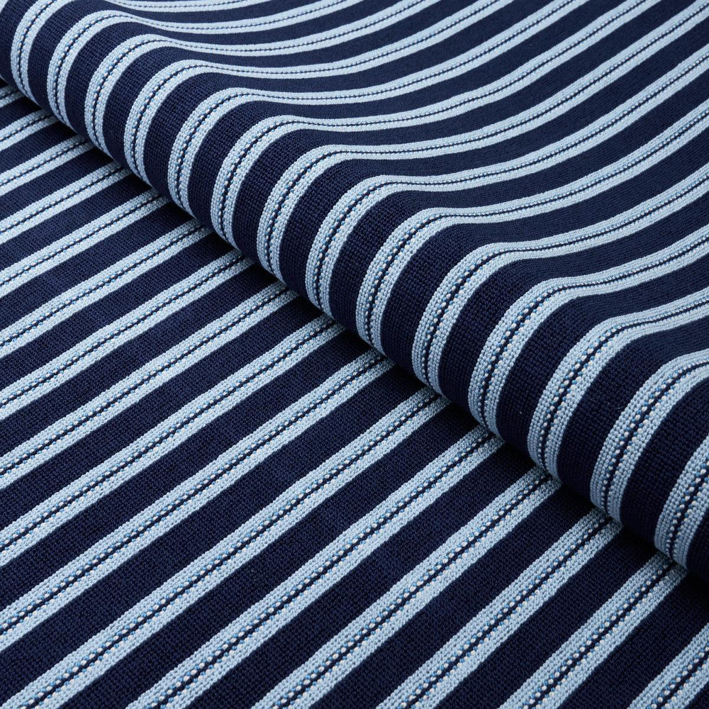 Benson Stripe Pingl Navy 82180 by Schumacher Designer Fabric Cut & Patterned Velvets 13.38" - Swanky Fabrics -
