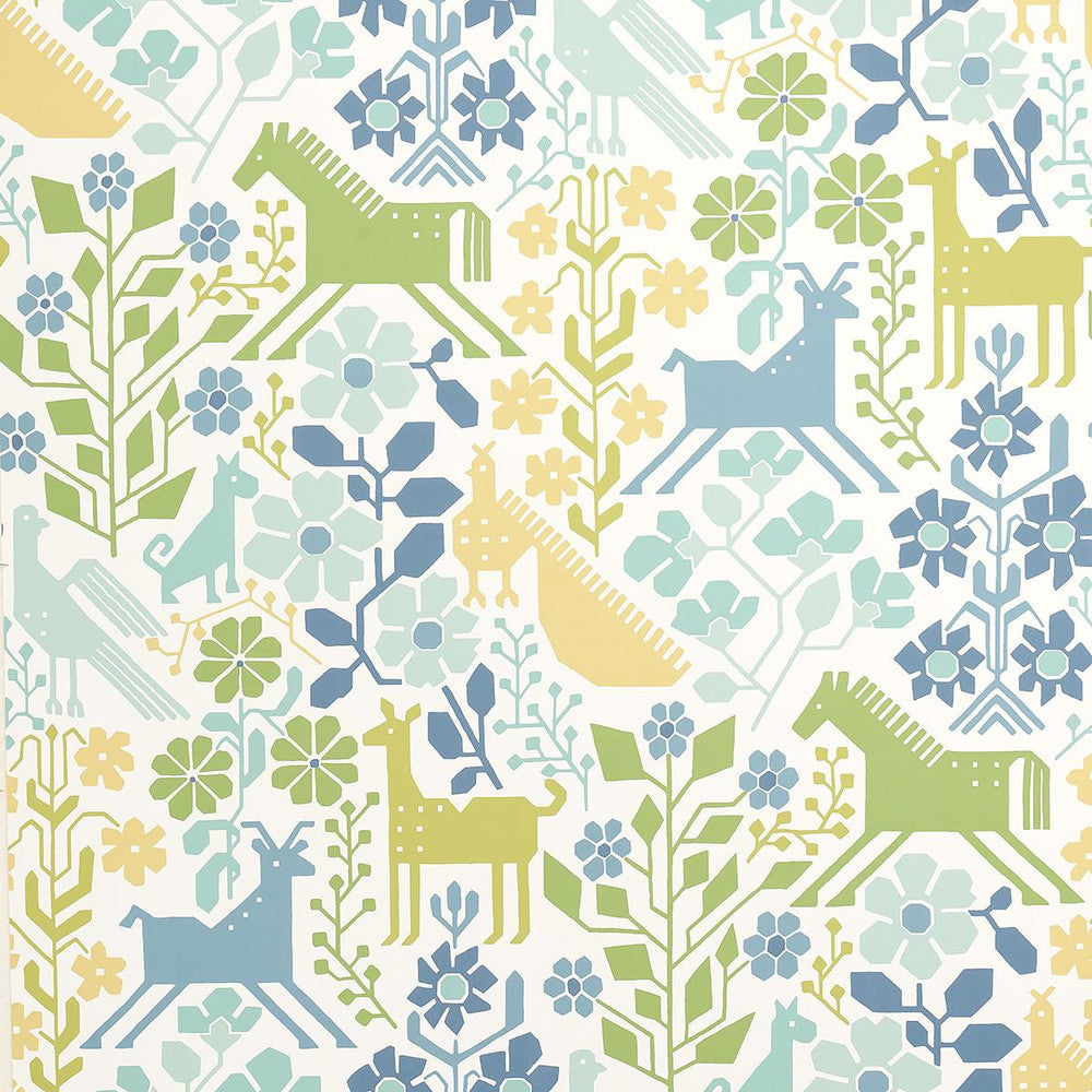 Lupita Blues And Greens 5013761 by Schumacher Wallpaper Moon River 27.0" - Fabric Carolina -
