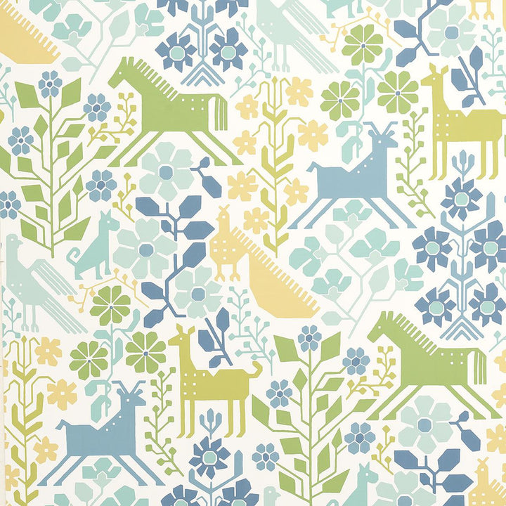 Lupita Blues And Greens 5013761 by Schumacher Wallpaper Moon River 27.0" - Fabric Carolina -