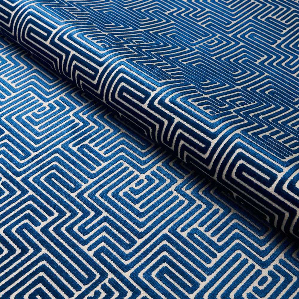 Lisboa Velvet Midnight Blue 72958 by Schumacher Designer Fabric Cut & Patterned Velvets 6.75" - Swanky Fabrics -
