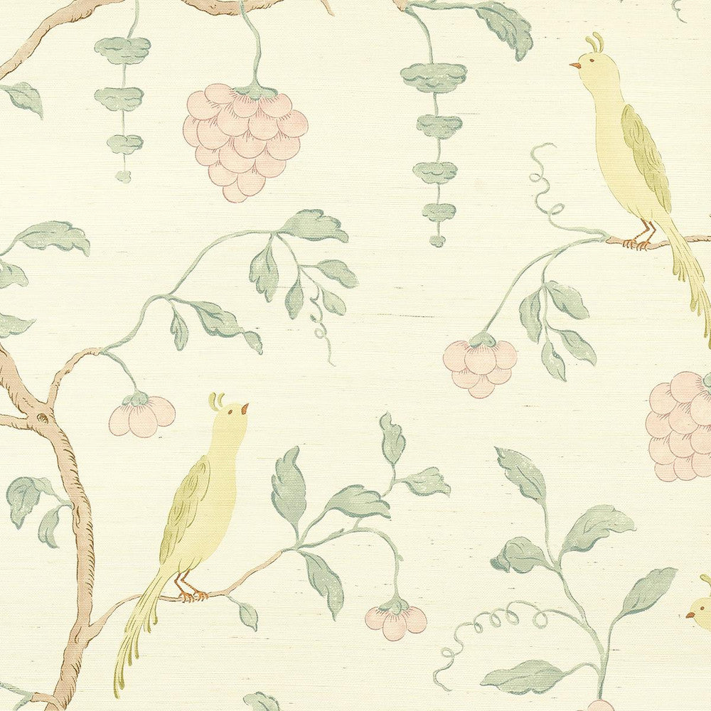 Wisteria Sisal Teal & Soft Pink 5013700 by Schumacher Wallpaper Textured Wallcoverings & Printed Grasscloths 34.0" - Fabric Carolina -