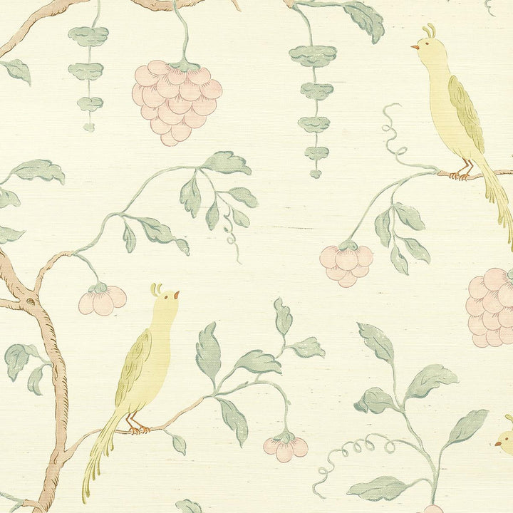 Wisteria Sisal Teal & Soft Pink 5013700 by Schumacher Wallpaper Textured Wallcoverings & Printed Grasscloths 34.0" - Fabric Carolina -