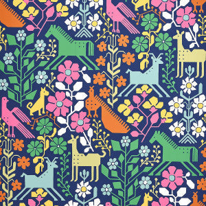 Lupita Multi On Navy 5013760 by Schumacher Wallpaper