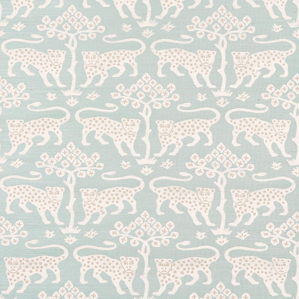 Woodland Leopard Sisal Waterblue 5012301 by Schumacher Designer Wallpaper Textured Wallcoverings & Printed Grasscloths 34.0" - Swanky Fabrics -