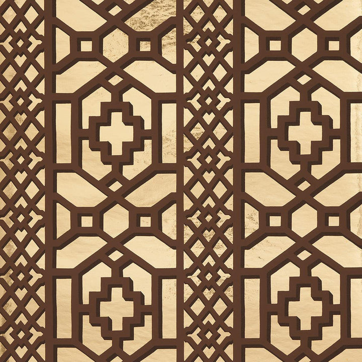 Zanzibar Trellis Mylar Gold Mylar 5013640 by Schumacher Designer Wallpaper Moon River 13.5" - Swanky Fabrics -