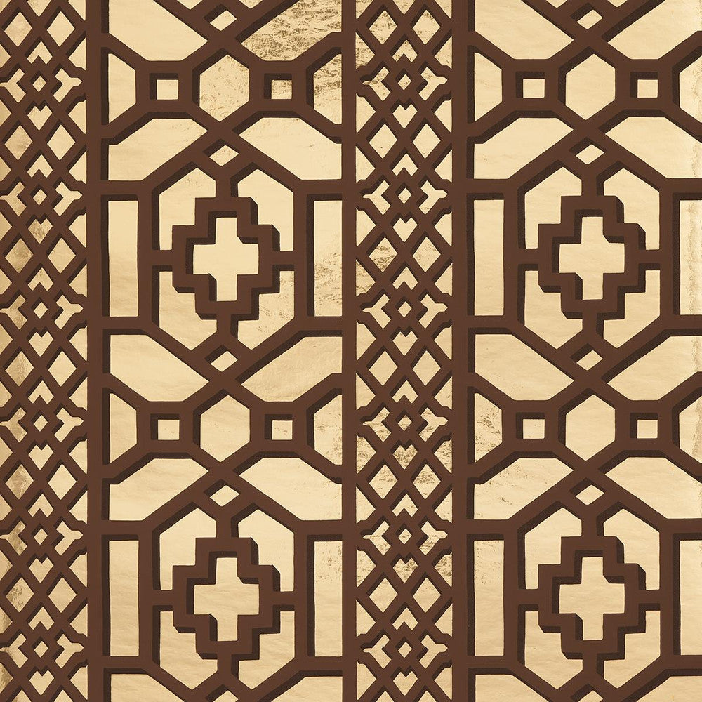 Zanzibar Trellis Mylar Gold Mylar 5013640 by Schumacher Wallpaper Moon River 13.5" - Fabric Carolina -
