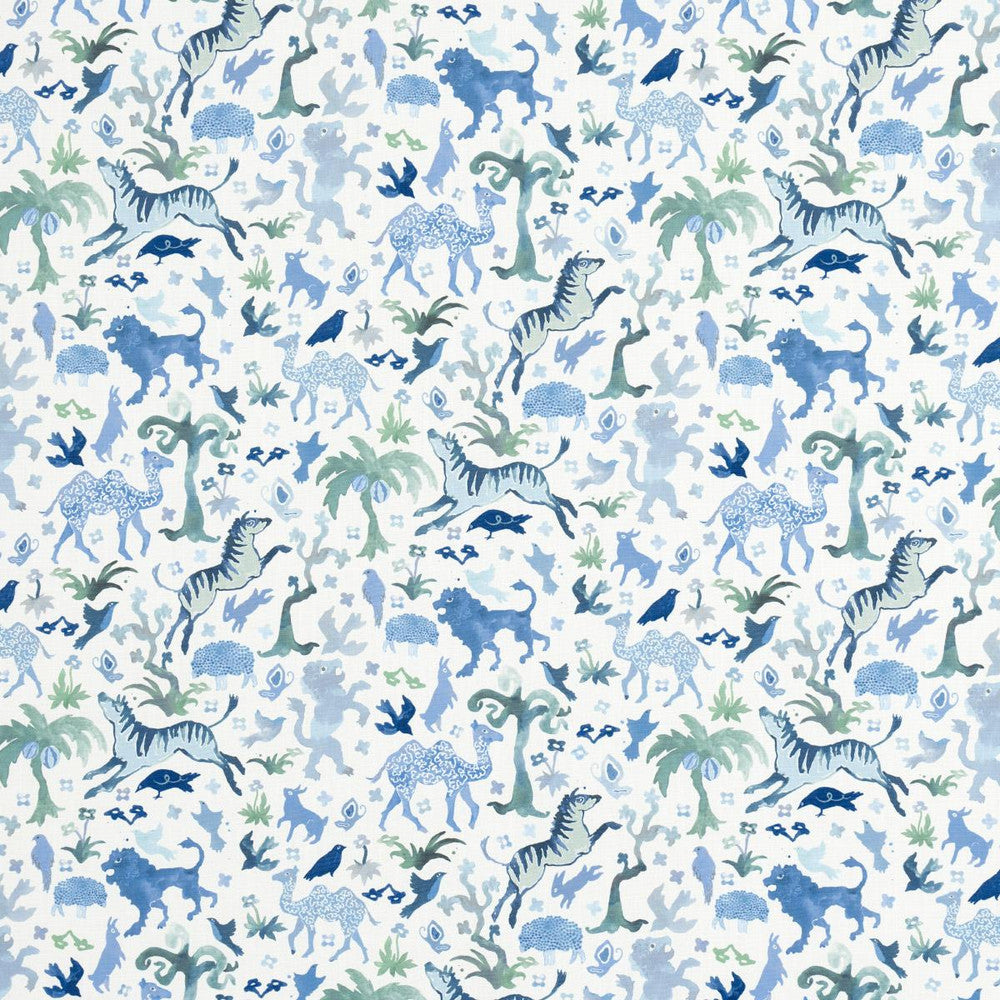 Beasts Indoor/Outdoor Blue And Green 181591 by Schumacher Designer Fabric Happy Menocal 13.12" - Swanky Fabrics -