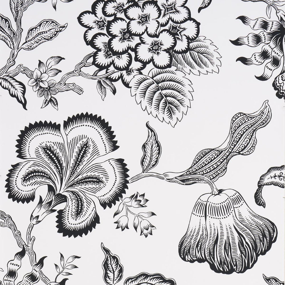 Hothouse Flowers Silhouette Black And White 5015323 by Schumacher Designer Wallpaper Celerie Kemble 27.0" - Swanky Fabrics -