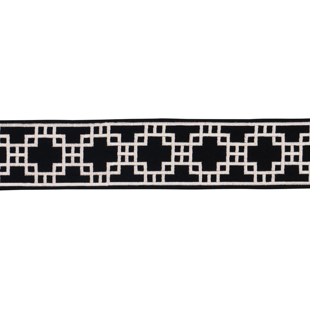 Squared Away Trellis Tape Black 83593 by Schumacher Trim Statement Trims 3.12" - Fabric Carolina -