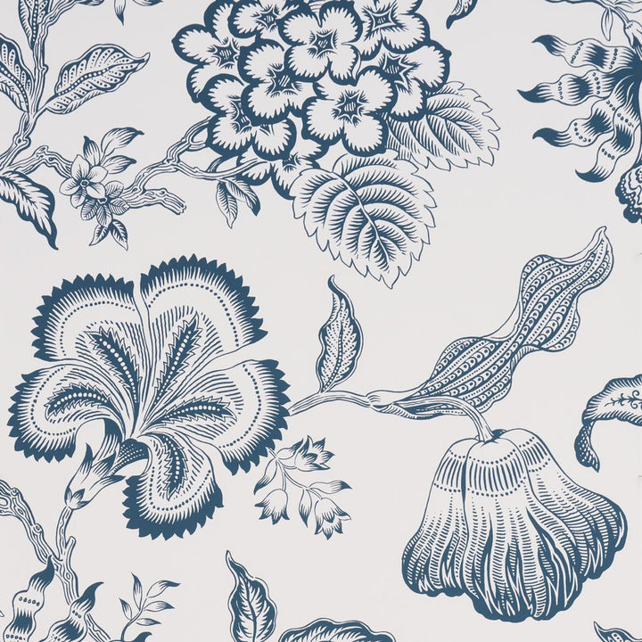 Hothouse Flowers Silhouette Peacock On White 5015324 by Schumacher Wallpaper Celerie Kemble 27.0" - Fabric Carolina -