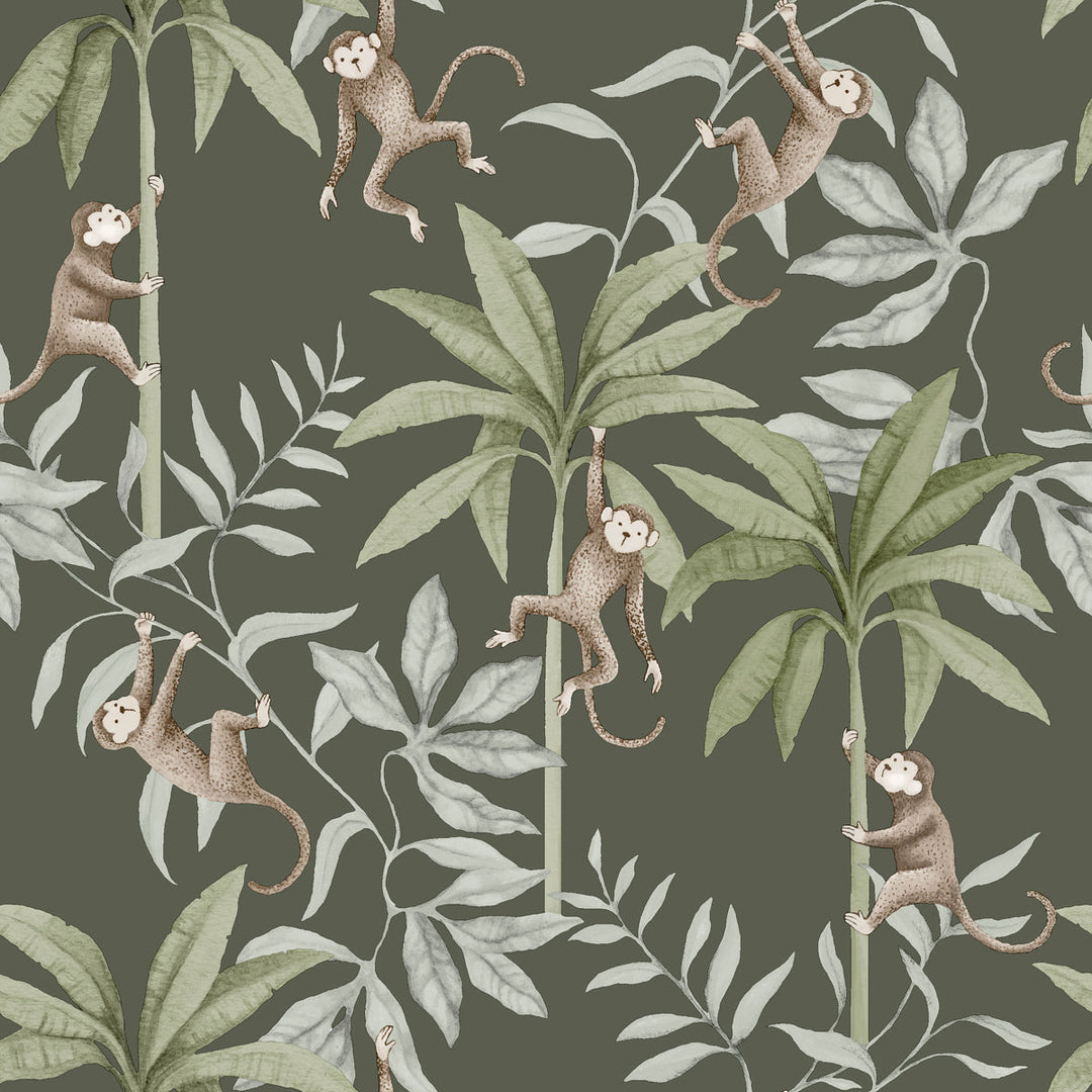 Jungle Friends - Pewter Green by Schumacher Wallcovering