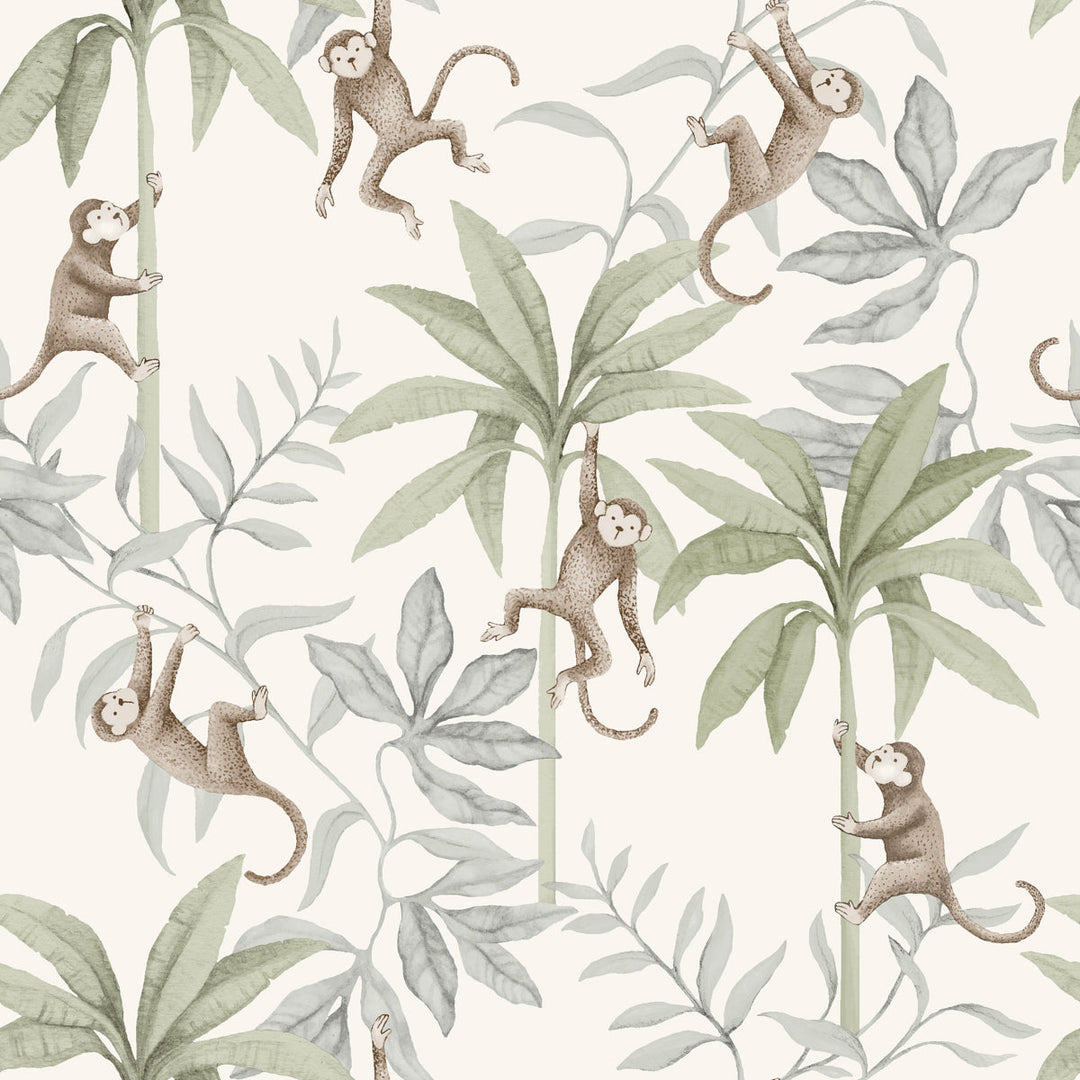 Jungle Friends - Cocoa And Sage by Schumacher Wallcovering