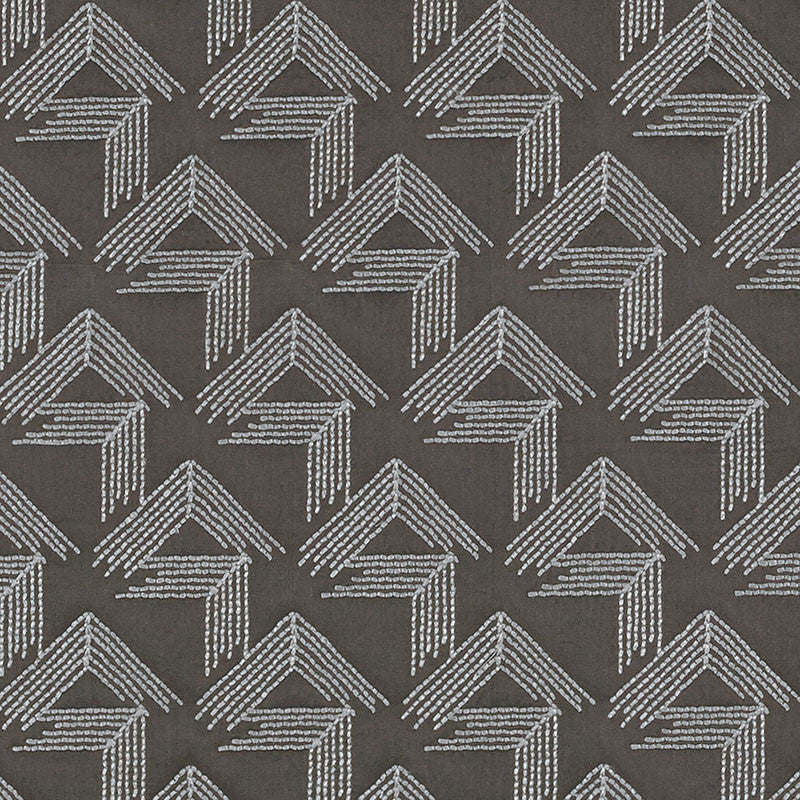V Step Charcoal 69433 by Schumacher Designer Fabric MILES REDD COTTON 38% SPUN VISCOSE 30% INDIA MARTINDALE 16,000 </p><p>Repeat: Horizontal: 2" (5CM) and Vertical: 6 1/4" (16CM) 50.625 - Swanky Fabrics -