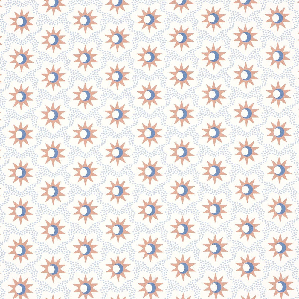 Lucie Clay & Blue 5015761 by Schumacher Wallpaper Domino Effect 3.88" - Fabric Carolina -