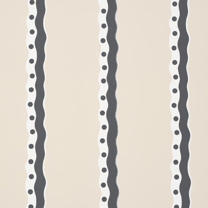 Rousseau Stripe Noir & Cream 5015742 by Schumacher Wallpaper Domino Effect 13.5" - Fabric Carolina -