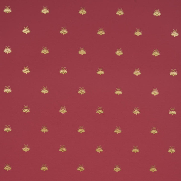 Hubert'S Bees Rouge & Gold 5015532 by Schumacher Designer Wallpaper Le Max 20.5" - Swanky Fabrics -