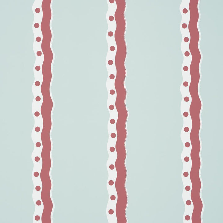 Rousseau Stripe Rouge & Sky 5015740 by Schumacher Wallpaper Domino Effect 13.5" - Fabric Carolina -
