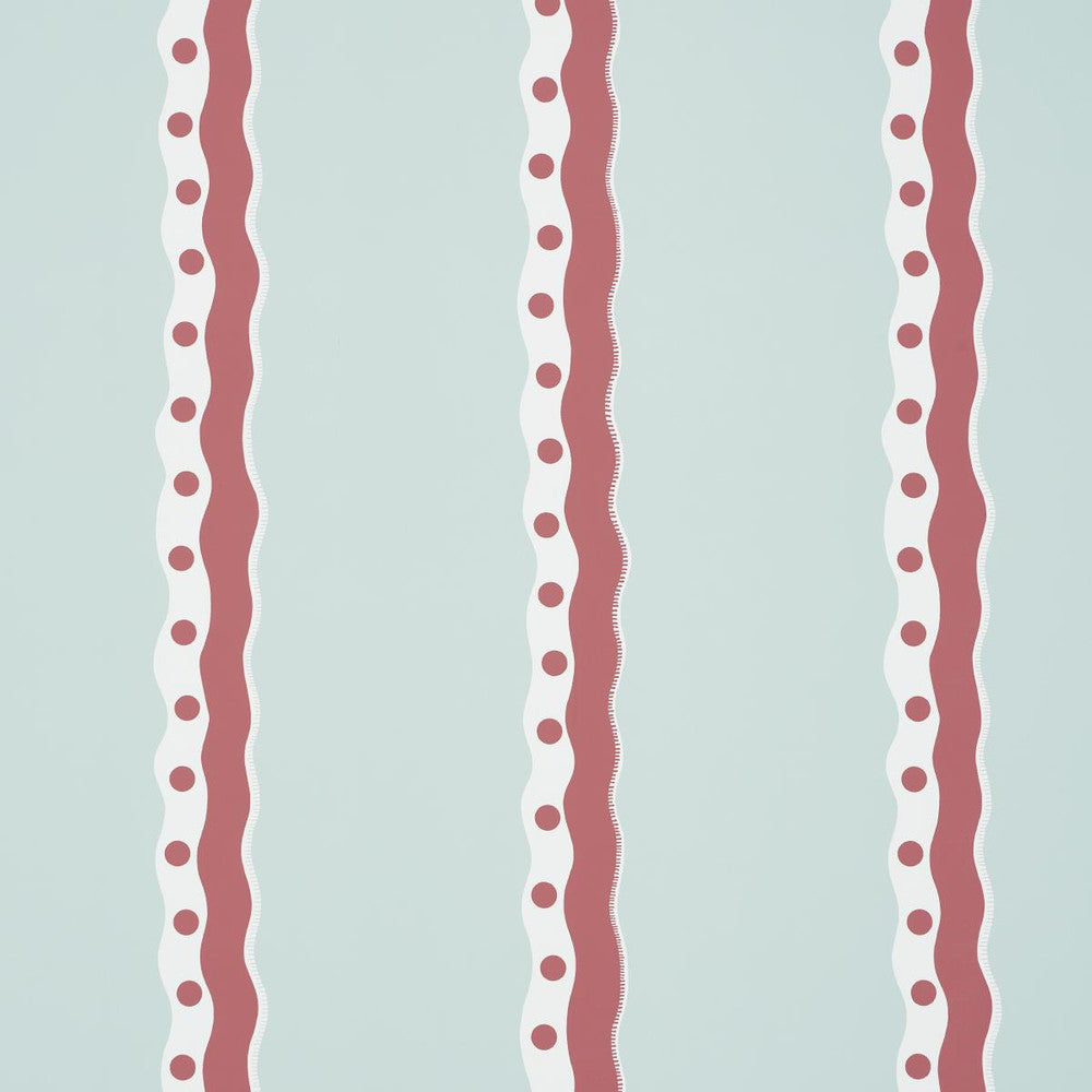 Rousseau Stripe Rouge & Sky 5015740 by Schumacher Designer Wallpaper Domino Effect 13.5" - Swanky Fabrics -