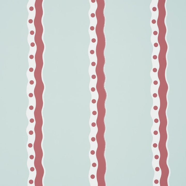Rousseau Stripe Rouge & Sky 5015740 by Schumacher Designer Wallpaper Domino Effect 13.5" - Swanky Fabrics -