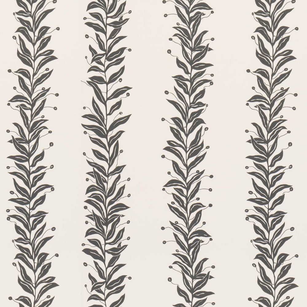 Tendril Stripe Black & Cream 5015490 by Schumacher Designer Wallpaper Marian Mcevoy 27.0" - Swanky Fabrics -