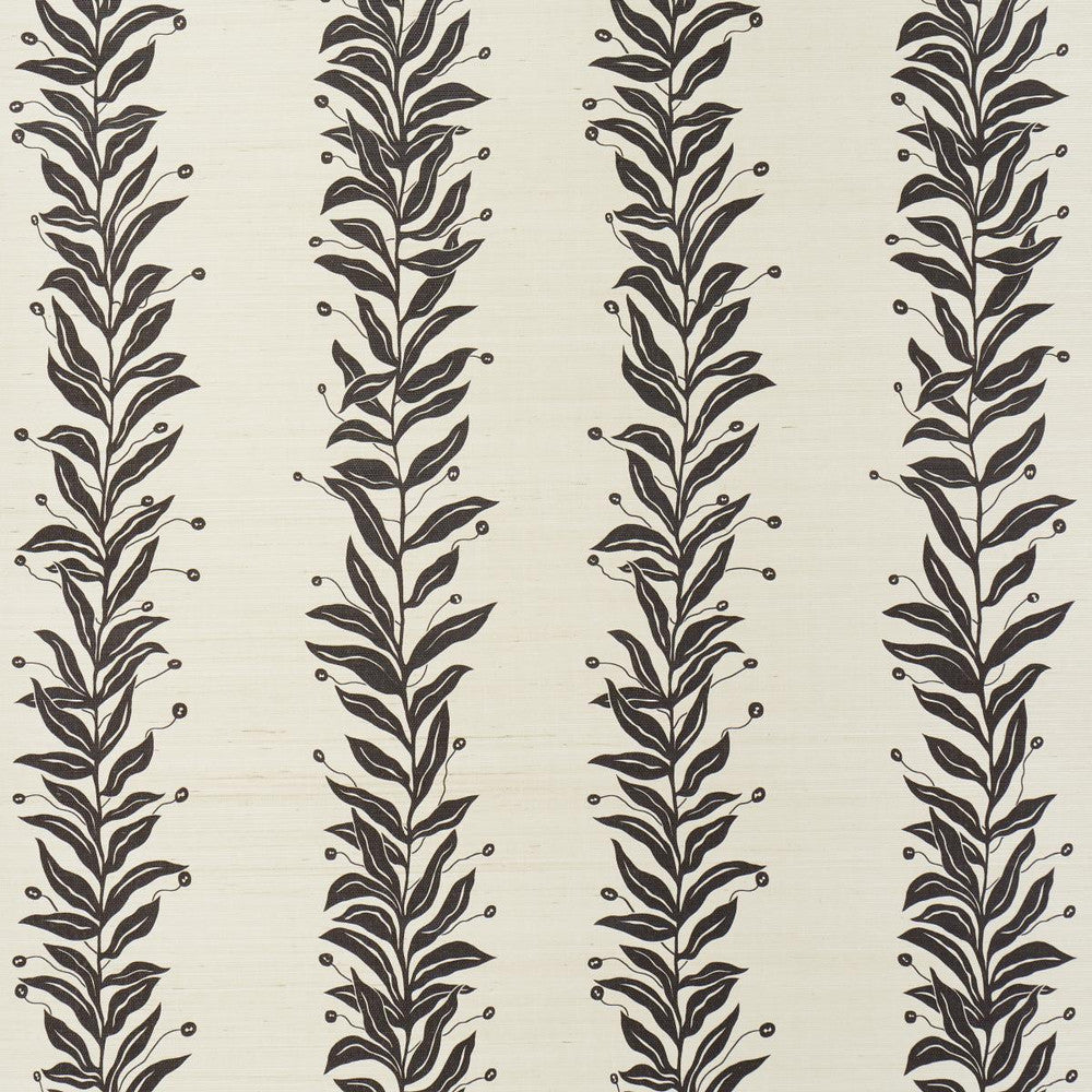 Tendril Stripe Sisal Black & Cream 5015562 by Schumacher Designer Wallpaper Marian Mcevoy 17.0" - Swanky Fabrics -