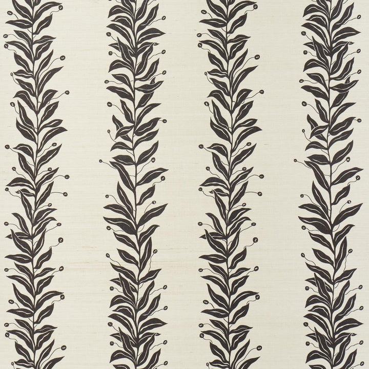 Tendril Stripe Sisal Black & Cream 5015562 by Schumacher Designer Wallpaper Marian Mcevoy 17.0" - Swanky Fabrics -