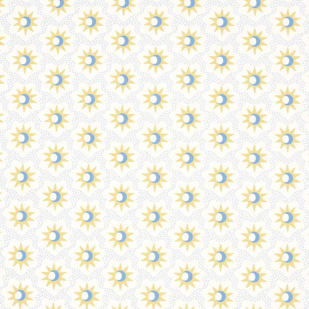Lucie Yellow & Sky 5015760 by Schumacher Wallpaper Domino Effect 3.88" - Fabric Carolina -