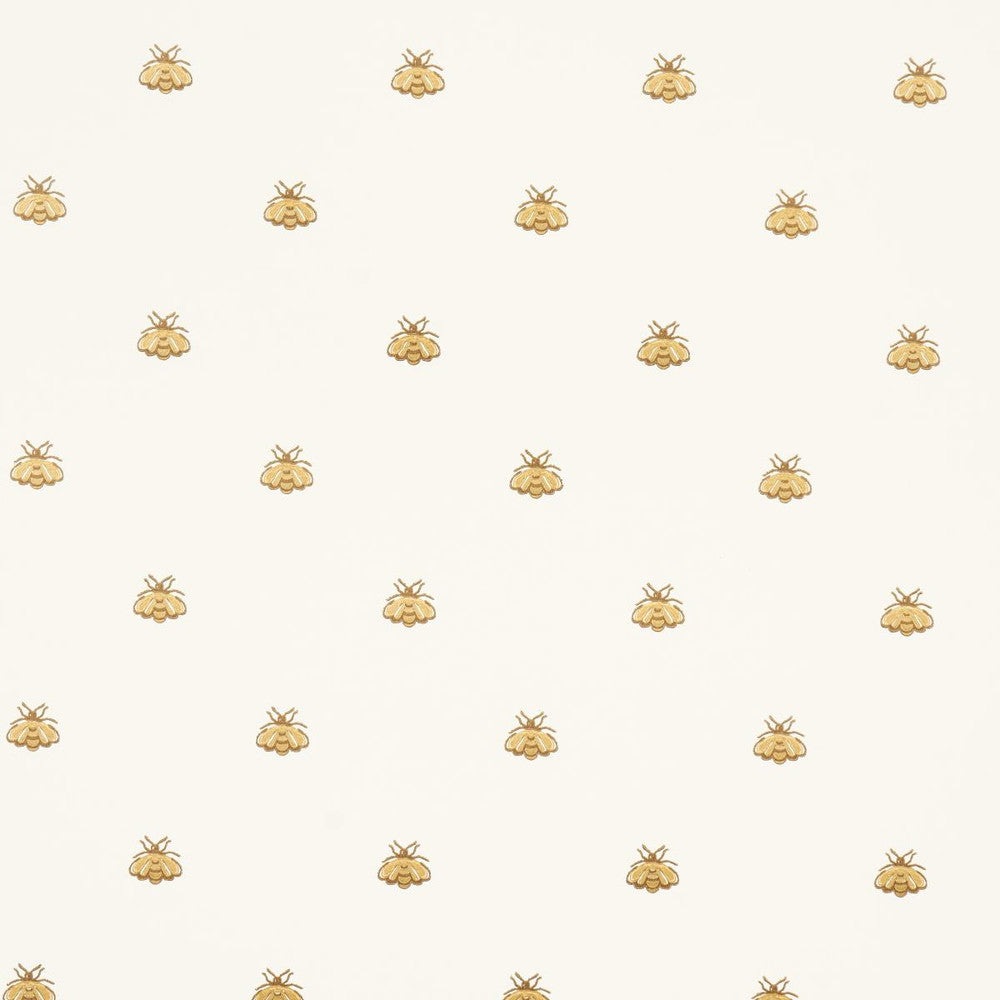 Hubert'S Bees White & Gold 5015530 by Schumacher Designer Wallpaper Le Max 20.5" - Swanky Fabrics -