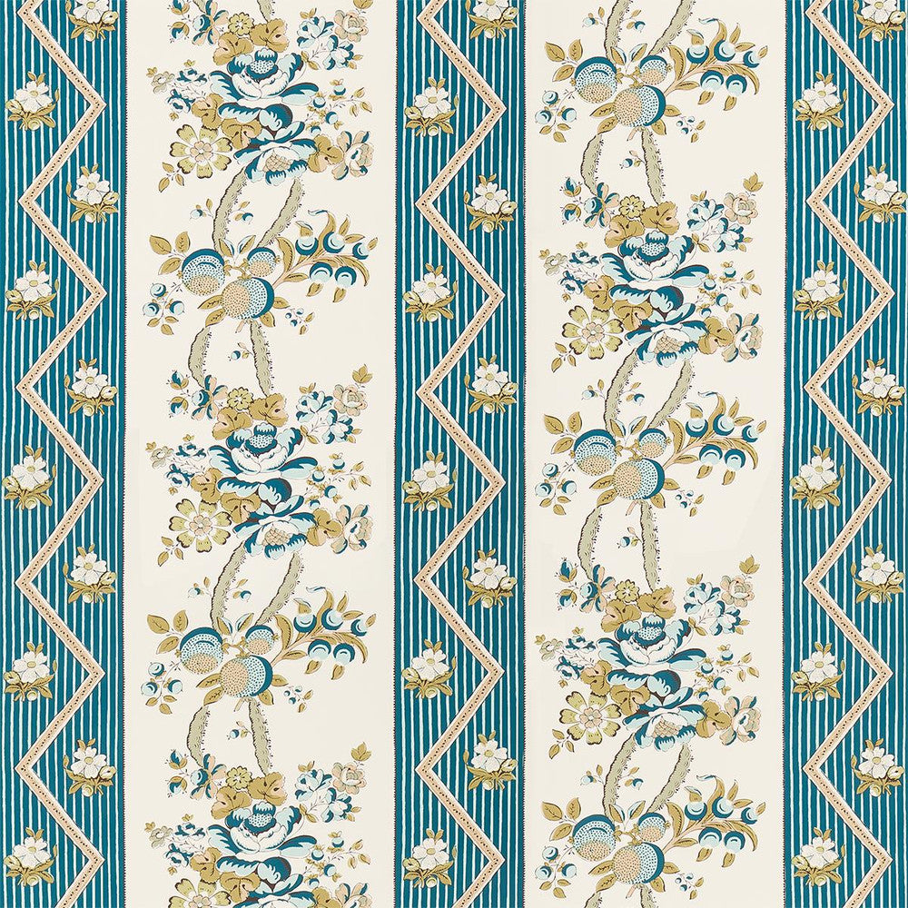 Sylvain Floral Stripe Teal 5015540 by Schumacher Wallpaper Le Max 27.0" - Fabric Carolina -