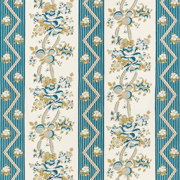 Sylvain Floral Stripe Teal 5015540 by Schumacher Wallpaper Le Max 27.0" - Fabric Carolina -